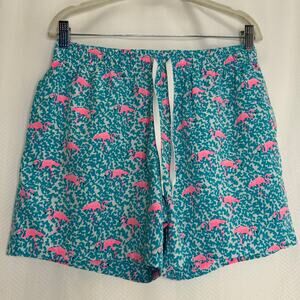 Chubbies men’s swim trunks teal with pink flamingos 5” inseam size medium
